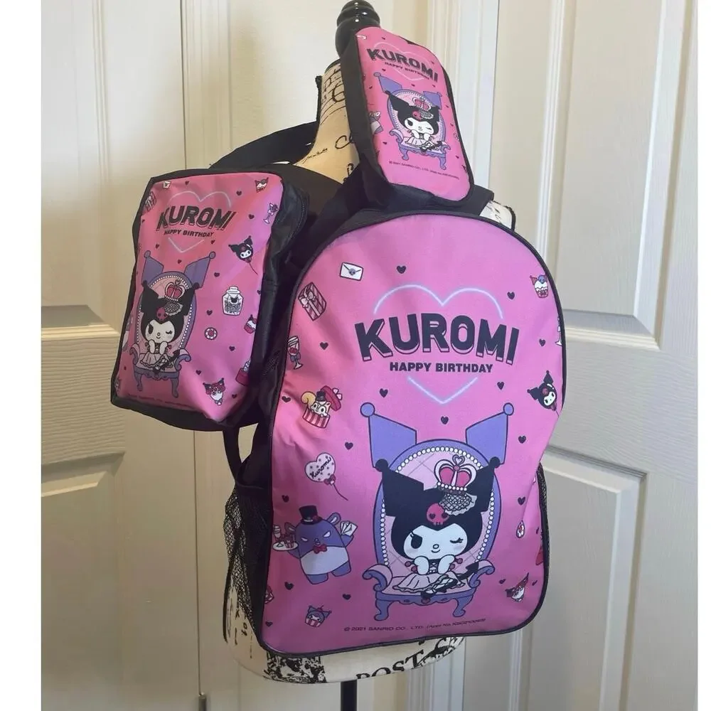 Sanrio Kuromi 3 Pieces  laptop backpack set crossbody bag/pencil bag kawaii Core